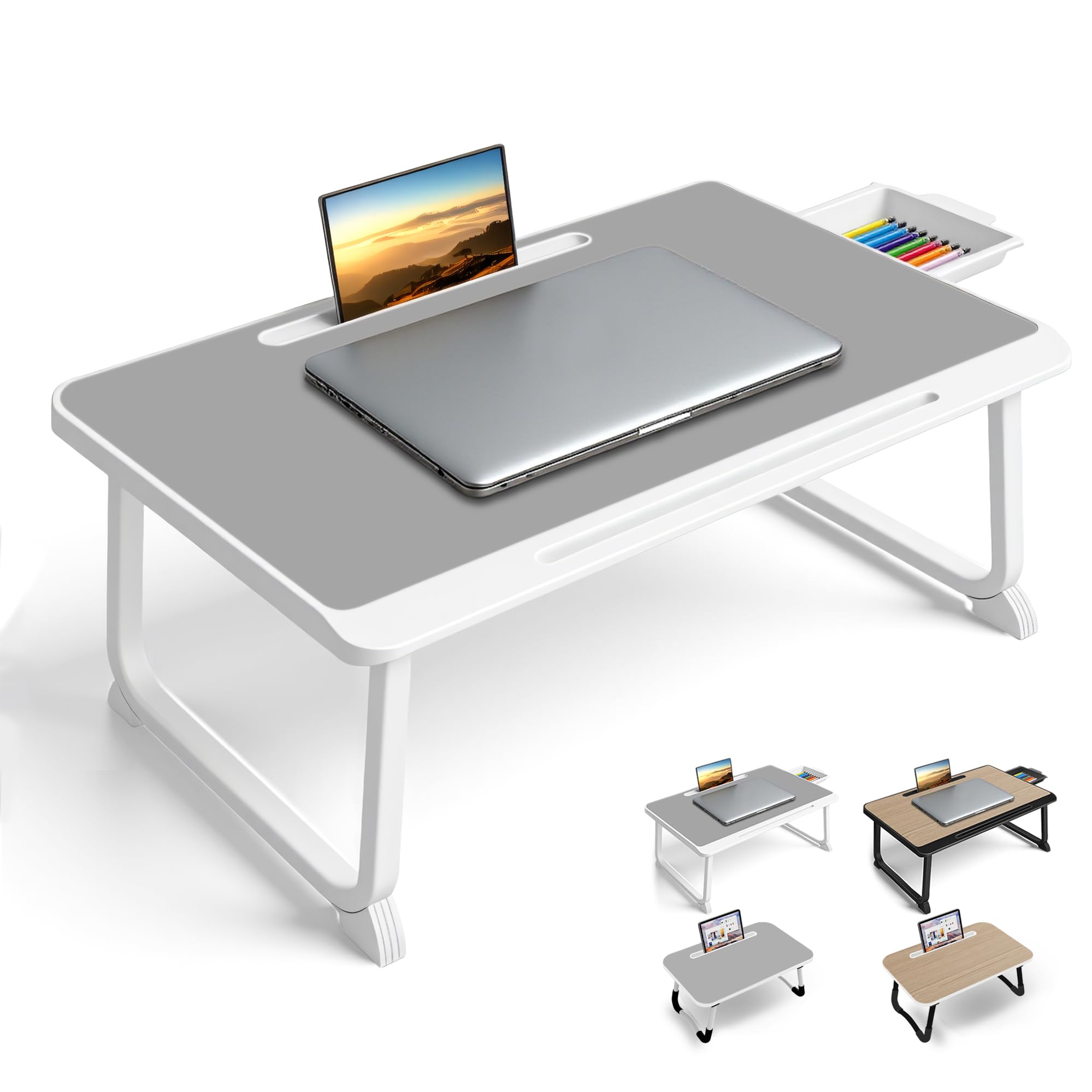 Laptop Bedtafel - Schoottafel voor ontbijt op bed, studie, kantoorwerk, gamen, schrijven,lezen. Dienbladtafel voor bank, sofa, laptopstandaard voor (Small Wood 48x30