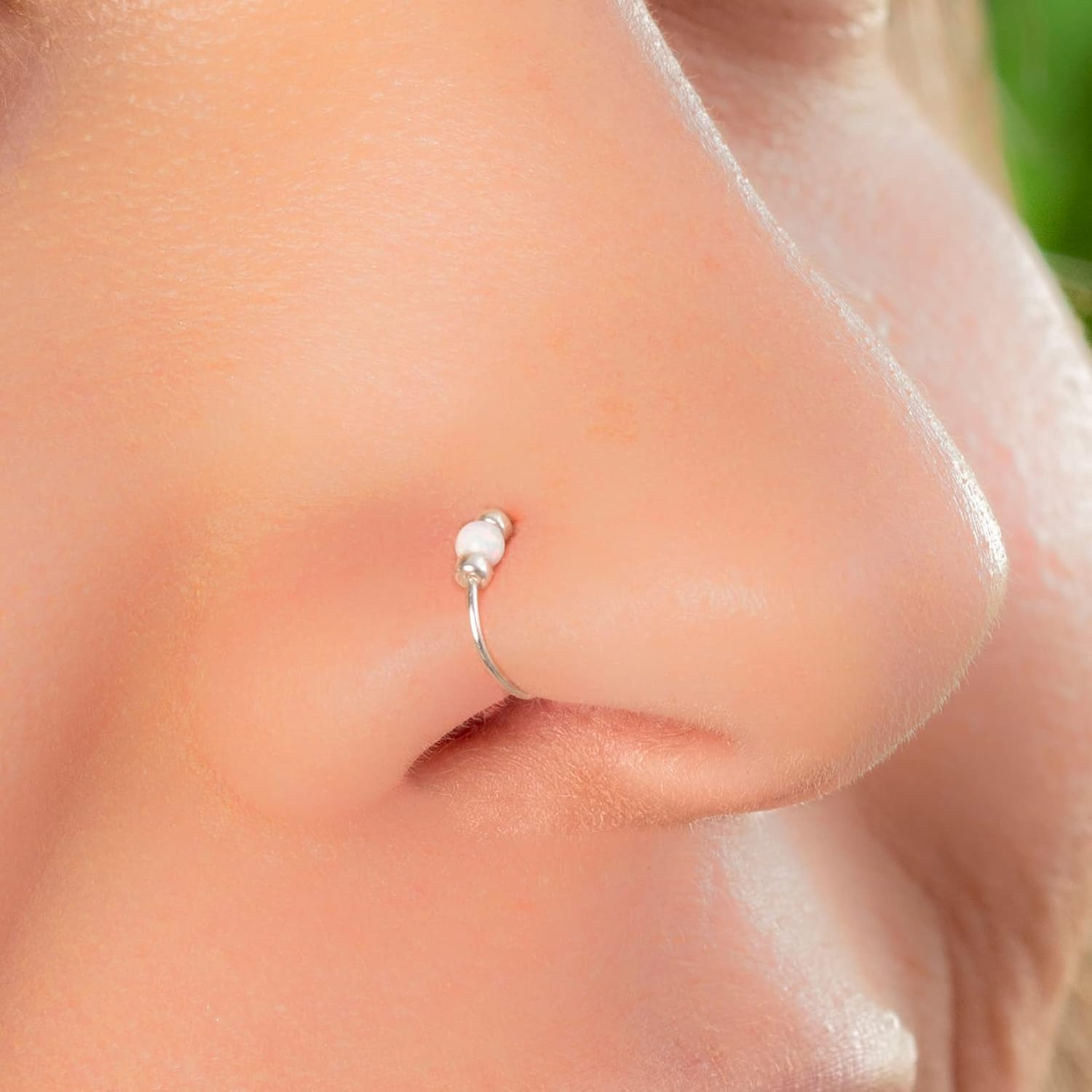 Silver Nose Rings 24G - 2mm Opals - Image 2