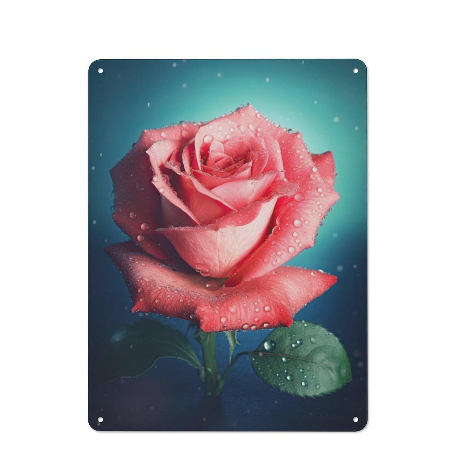 Junmoney Rose In The Rain Tin Wall Plaque 40X30cm With For Living Room Wall, Gift For Feature Wall Decorators During The Christmas Season