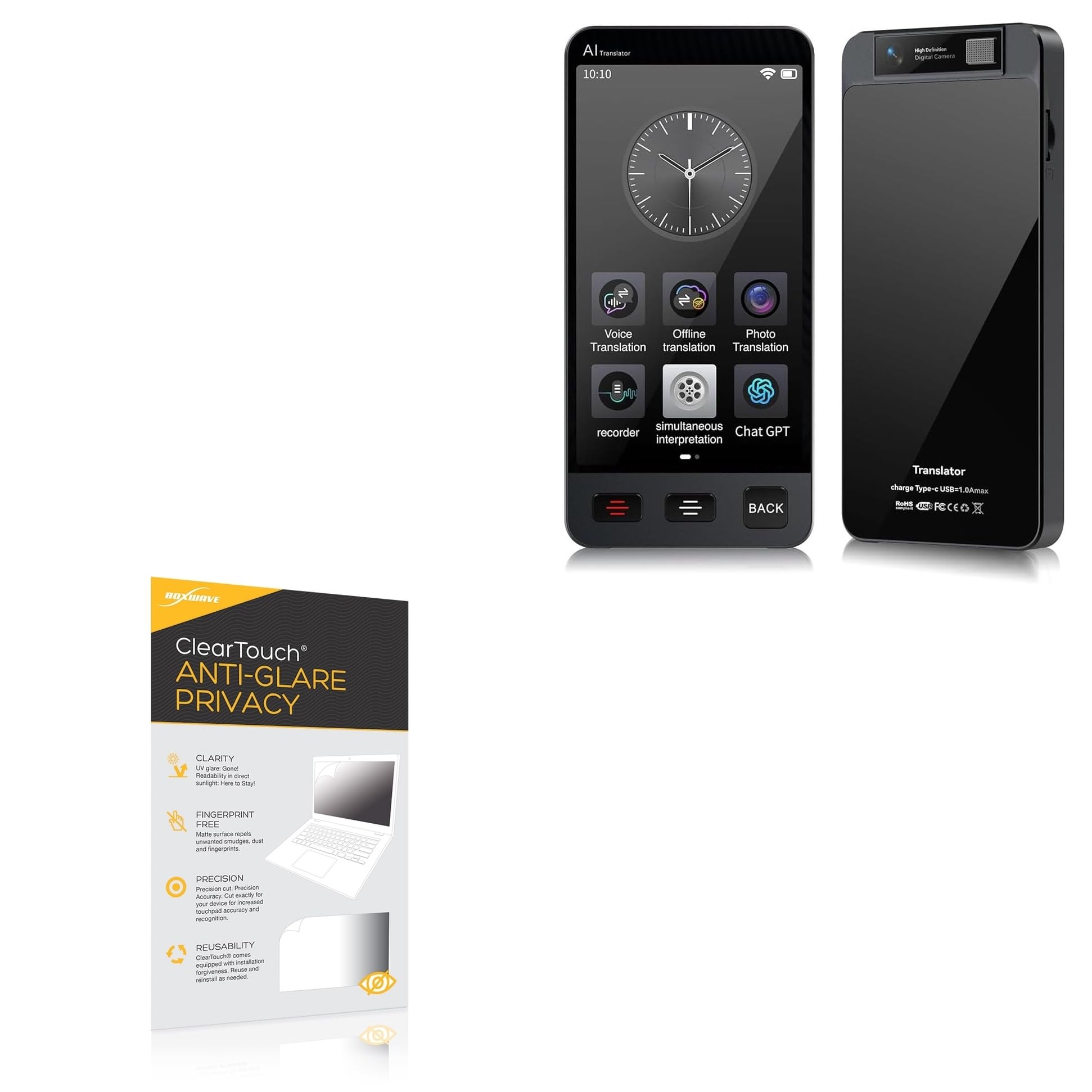 BoxWave Screen Protector Compatible with MINIBEAR M80 Language Translator (4 in) - ClearTouch Anti-Glare Privacy (2-Pack), Privacy Screen Protector Flexible Film Anti-Glare