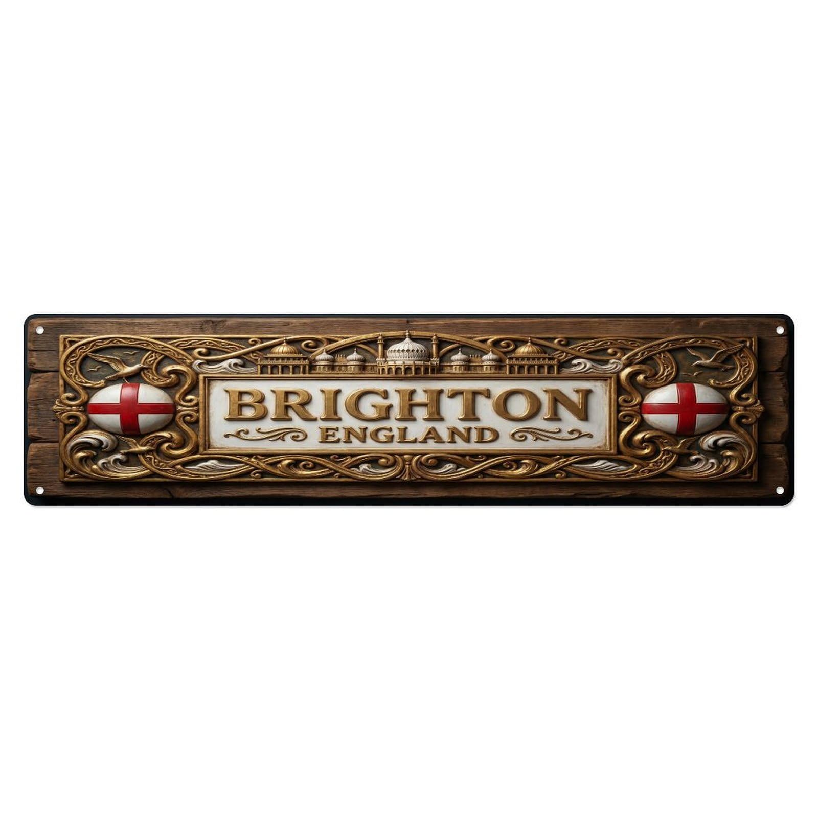 Olhnbad 4X16inch(10X40cm) Vintage Brighton England Flag Pattern Metal Tin Sign