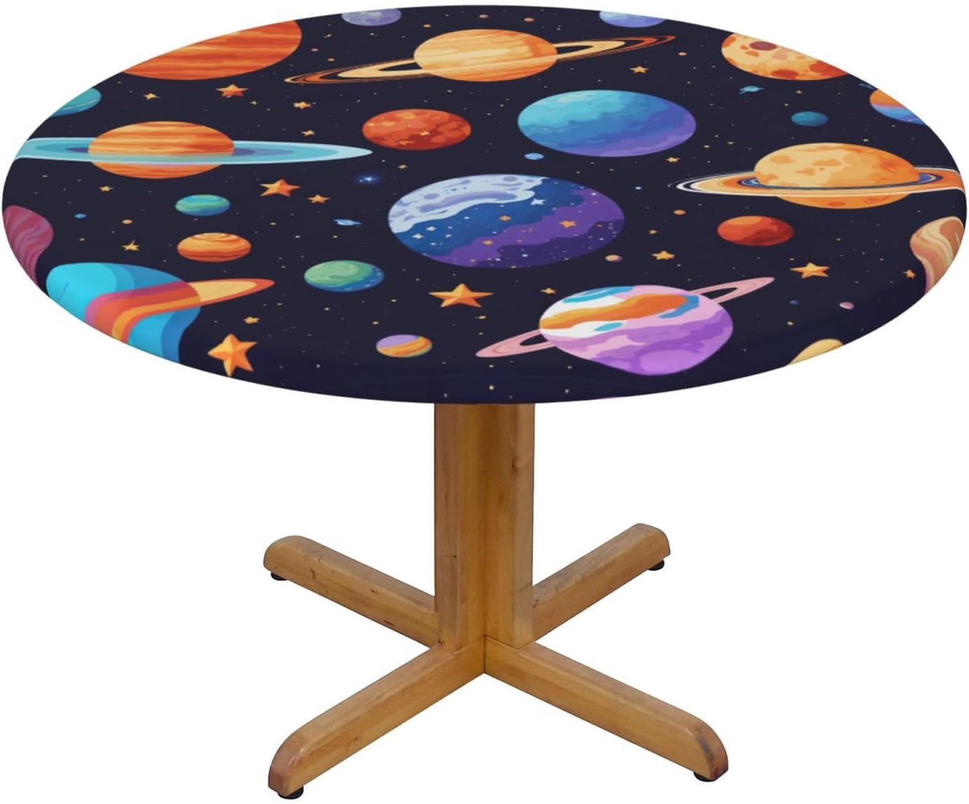 Planet Pattern Print Outdoor Patio Kitchen Decor Supplies Wipeable Round Table Cloth for Indoor Outdoor
