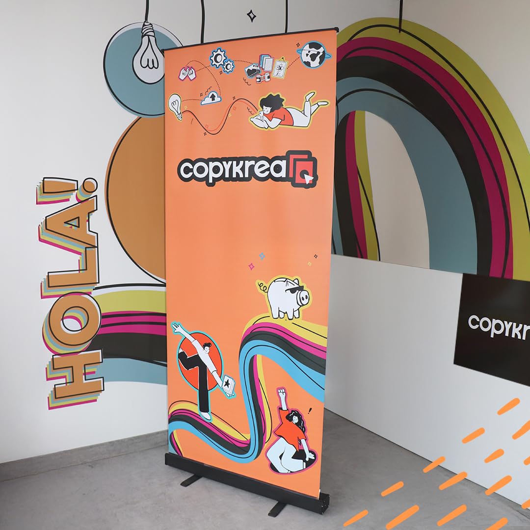 Roll up personalizado | Expositor publicitario enrollable con impresión incluida de 85x200 cm | Vinilo de polipropileno opaco con estructura en negro + funda de transporte