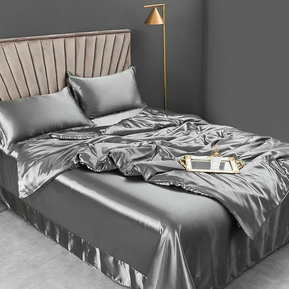 XDMING Mulberry Silk Bedding Set Bed Sheets and Pillowcases King Size Bedding Sets Soft Skin Friendly Silky Bed Sets