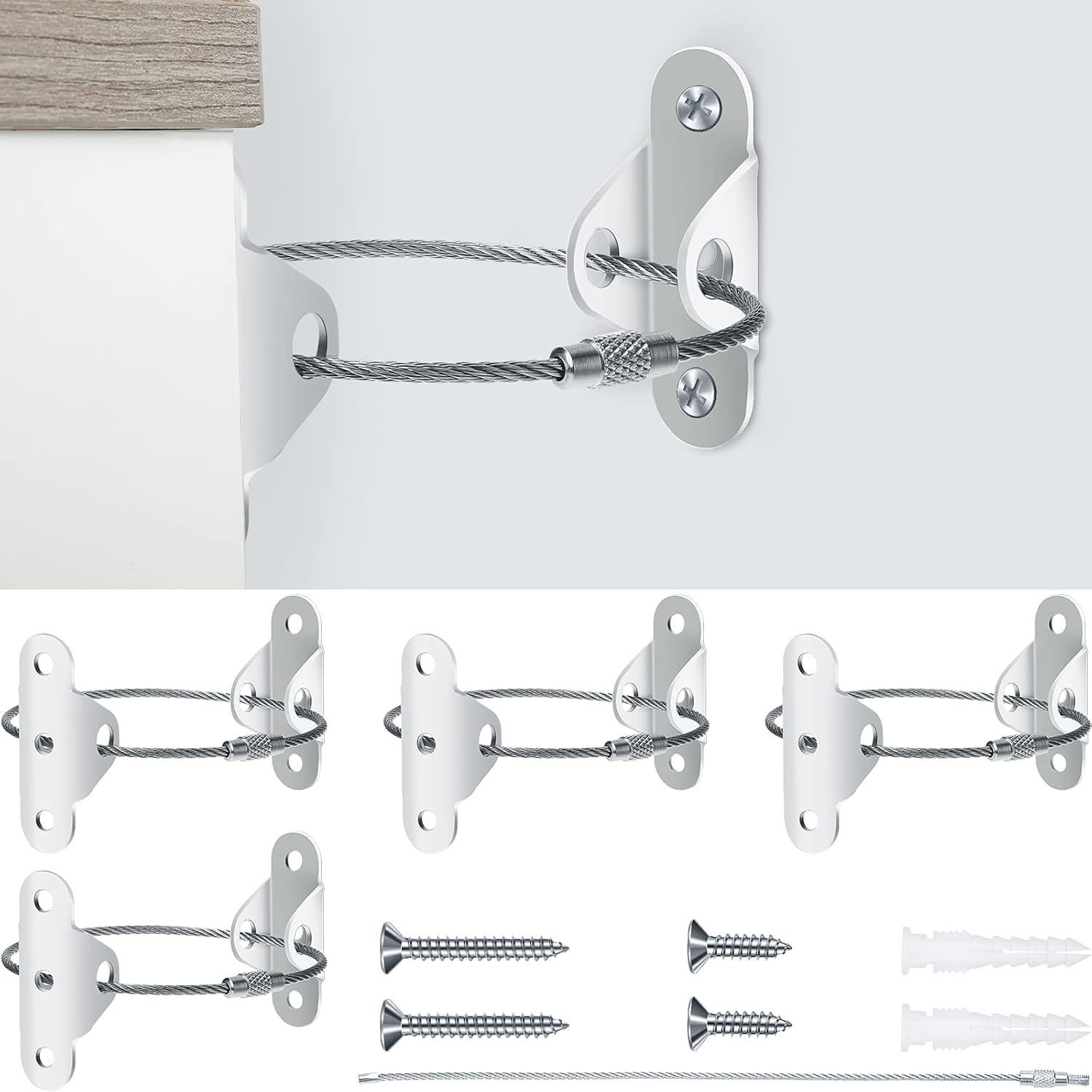 15 Packs Furniture Anchors White Furniture Straps Upgraded Wall Anchors Anti-tip Earthquake Straps Falling Prevention Straps Mental Anchors Straps for Child Baby Safety Proofing