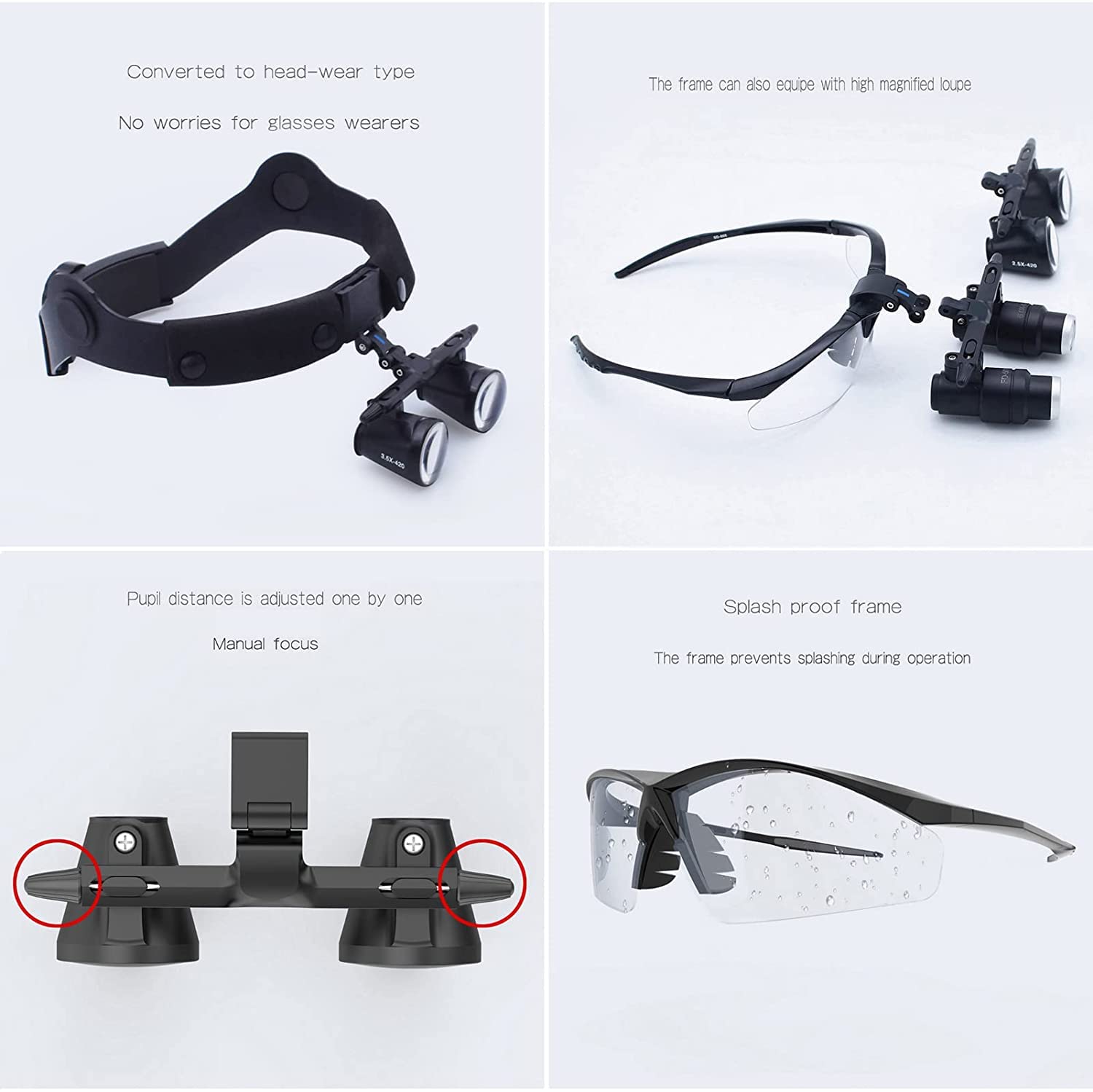 Lupa Binocular, lupas ópticas, Lupa con Diadema Desmontable para joyería, Artes, Manualidades y Trabajos de precisión.,
