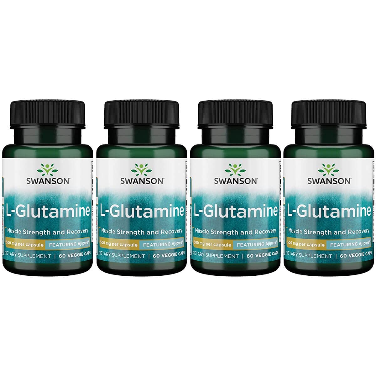 SwansonAmino Acid Ajipure L-Glutamine Pharmaceutical Grade 500 Milligrams 60 Veg Capsules (4 Pack)
