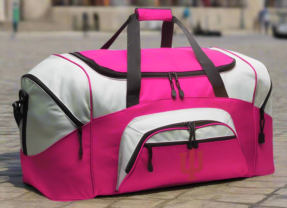 Ladies Indiana University Duffel Bag - Womens IU Suitcase for Travel or Sports Gear Bag (Pink)
