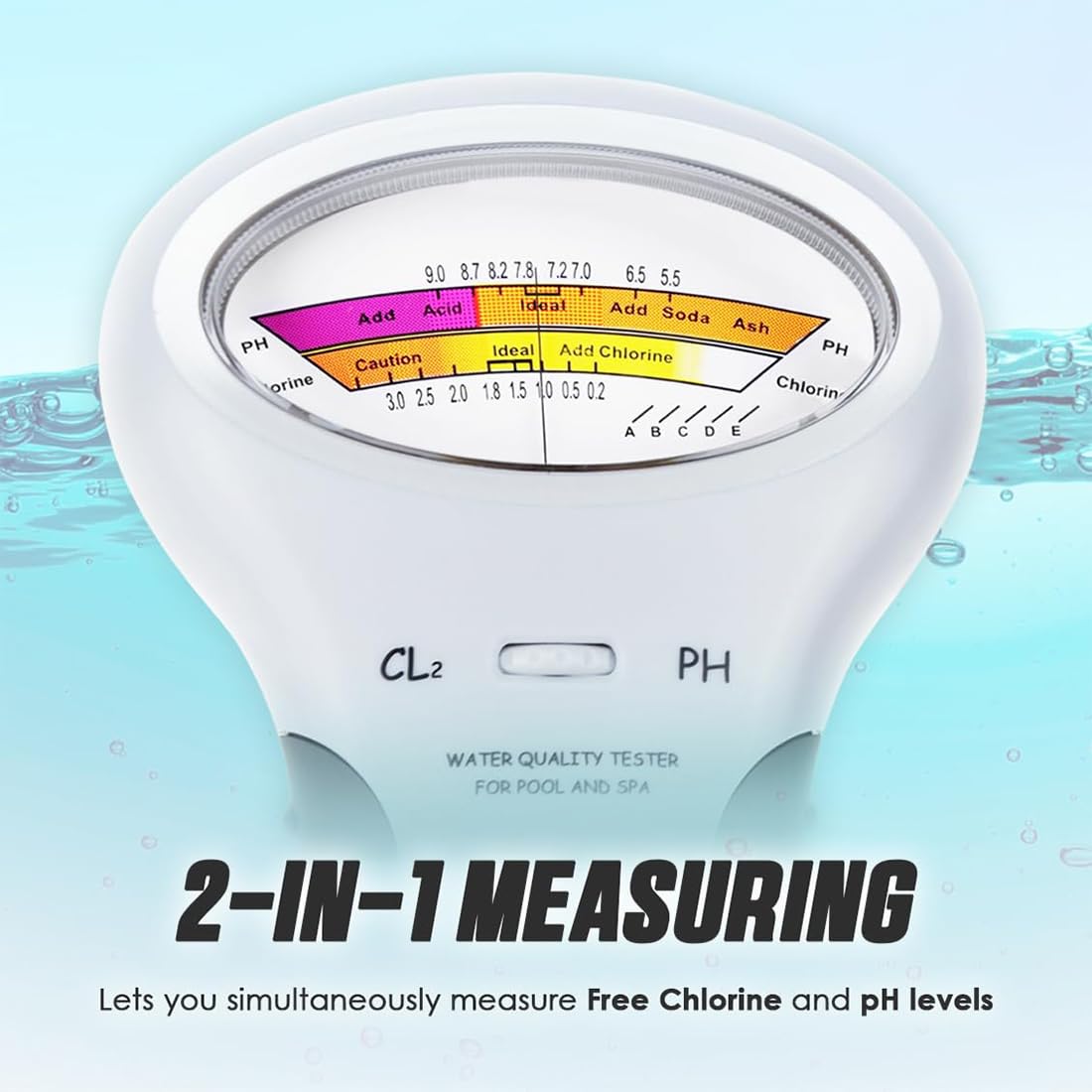Testeur de pH et de chlore pour piscines, analyseur numérique de la qualité de l'eau, pH-mètre de chlore mesure Cl2 pour piscine, spa, aquarium de piscine de source chaude (1pc)