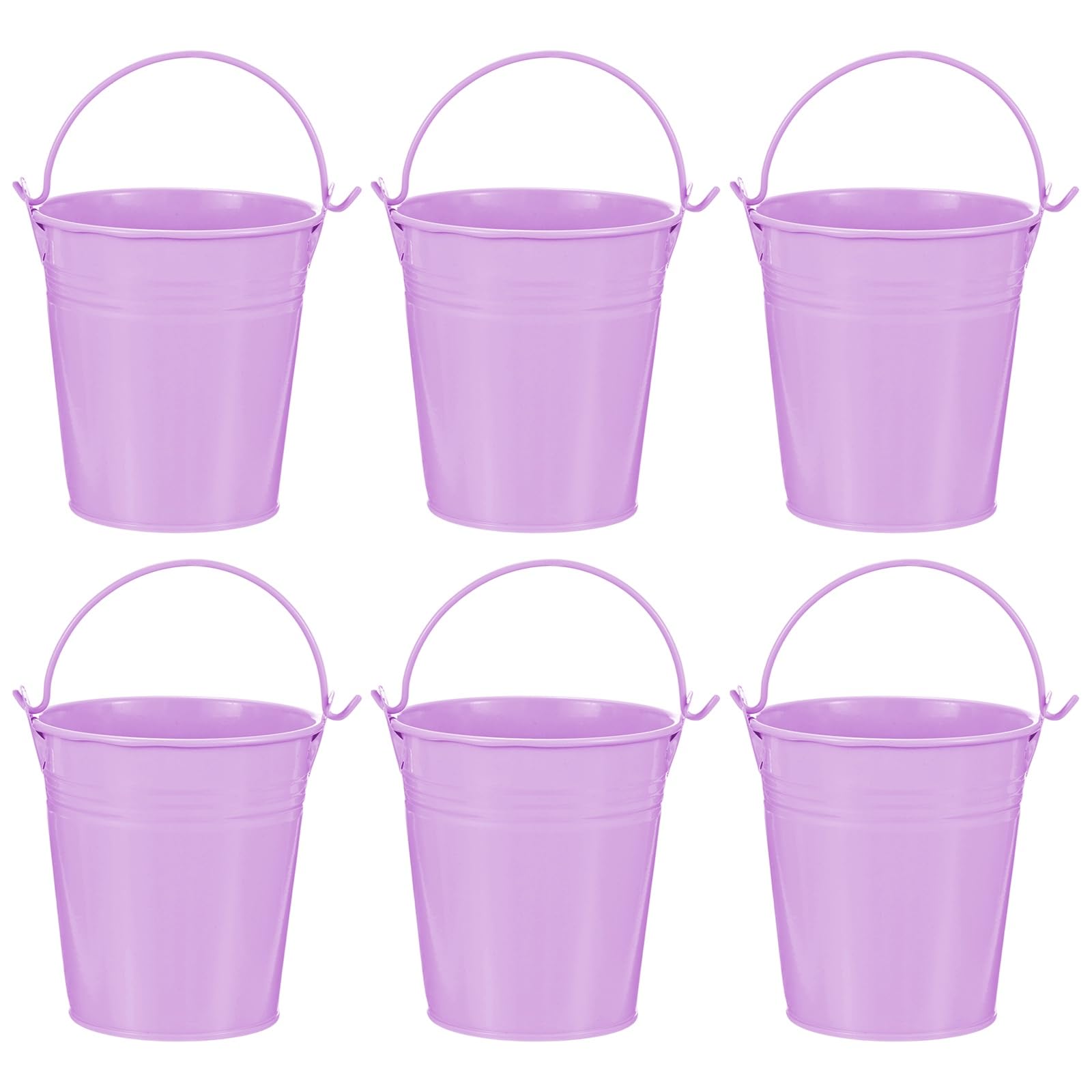 M METERXITY 6-Pack Small Metal Bucket with Handle, 3.1 x 3.3 Inch Iron Mini Buckets for Farmhouse Flower/Garden Planters/Decorative Table Centerpieces [Light Purple]