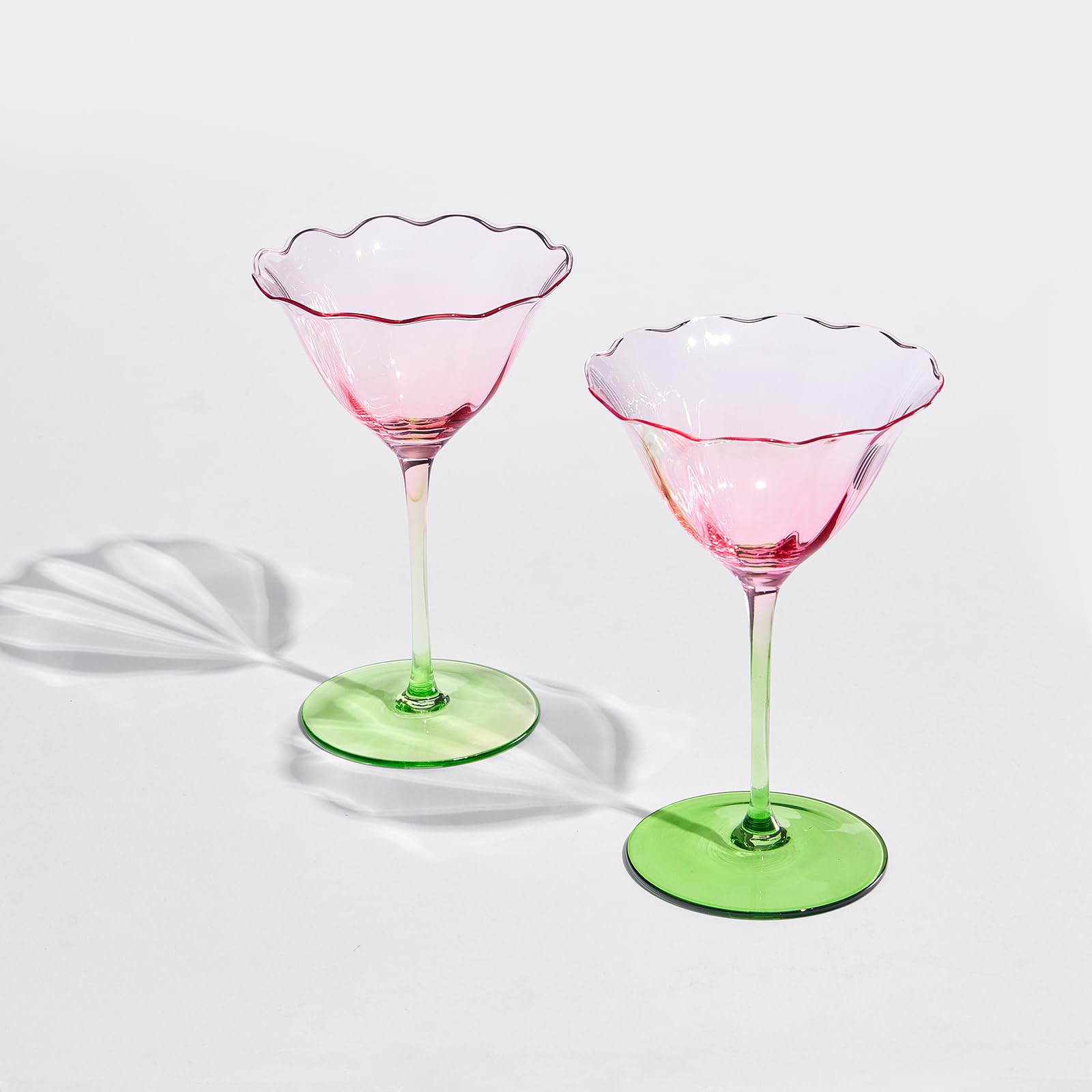 Amazon.com | Khen Blossom Pink Tulip Flower Martini & Champagne Coupe  Glasses | 2 Set | 6oz Hand Blown Colored Crystal Cocktail Glasses, Blush  Pink & Green: Champagne Glasses