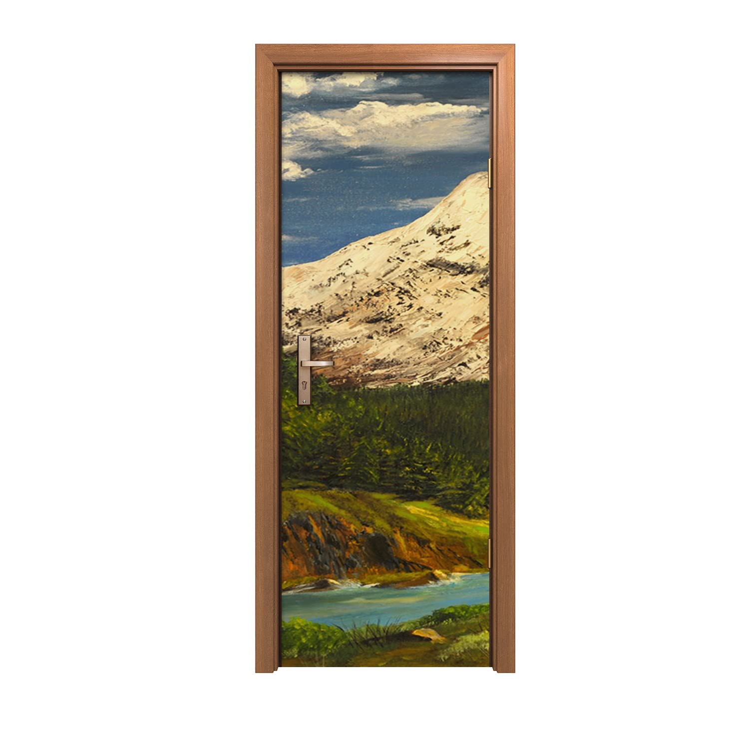 Autocollant de porte montagne et nuages pour créer un salon zen et cocooning