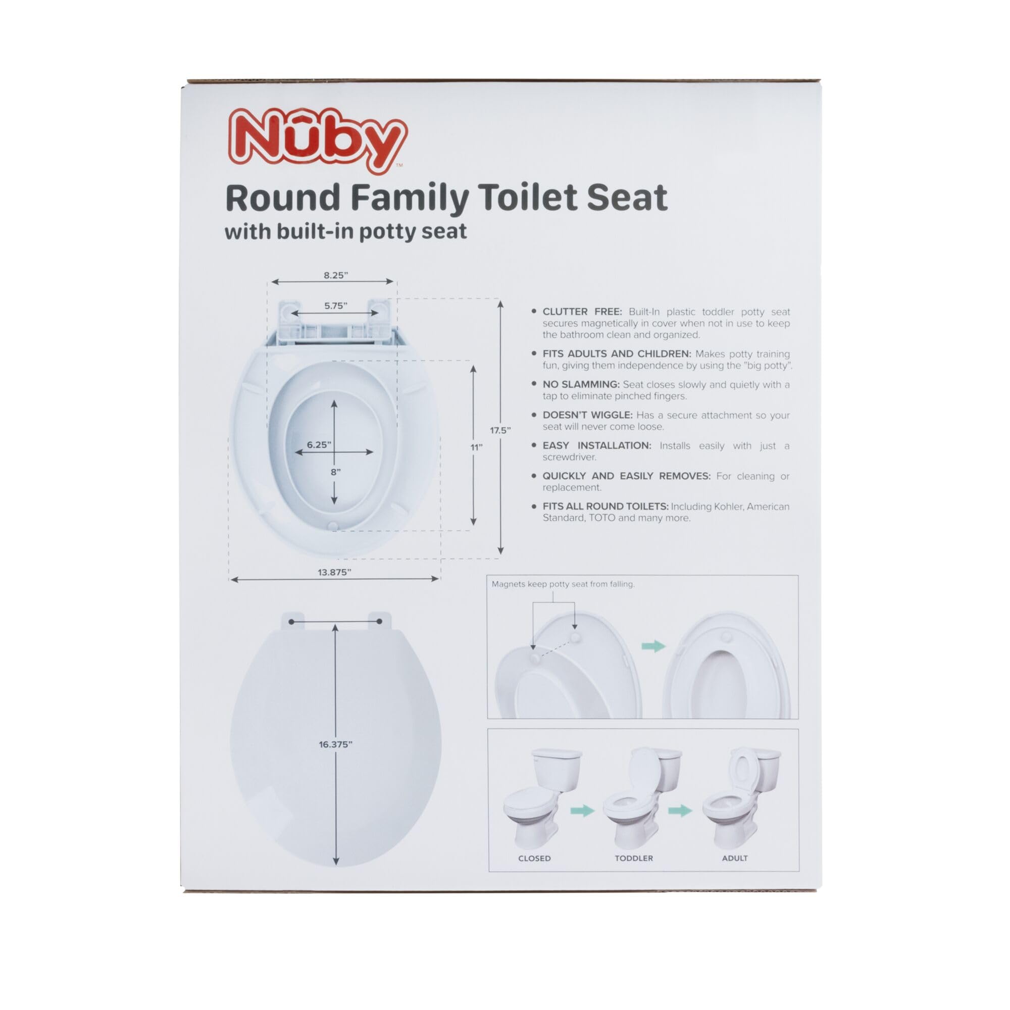 Nuby Sedile WC rotondo per famiglia, vasino integrato, si adatta a tutti i WC rotondi, sicuro e senza oscillazioni, facile da installare e rimuovere, ideale per bagni senza stress