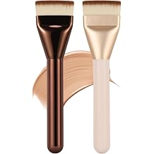 Flat Foundation Brush, Korean Spatula Foundation Brush with Dense Bristles, Professional Face Makeup Brush for Liquid & Cream Blending Beige&Coffee