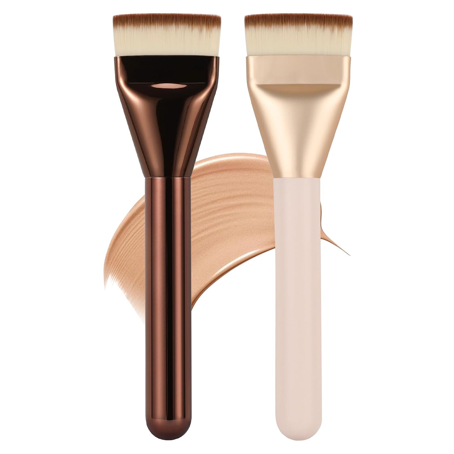 Flat Foundation Brush, Korean Spatula Foundation Brush with Dense Bristles, Professional Face Makeup Brush for Liquid & Cream Blending (Beige&Coffee）