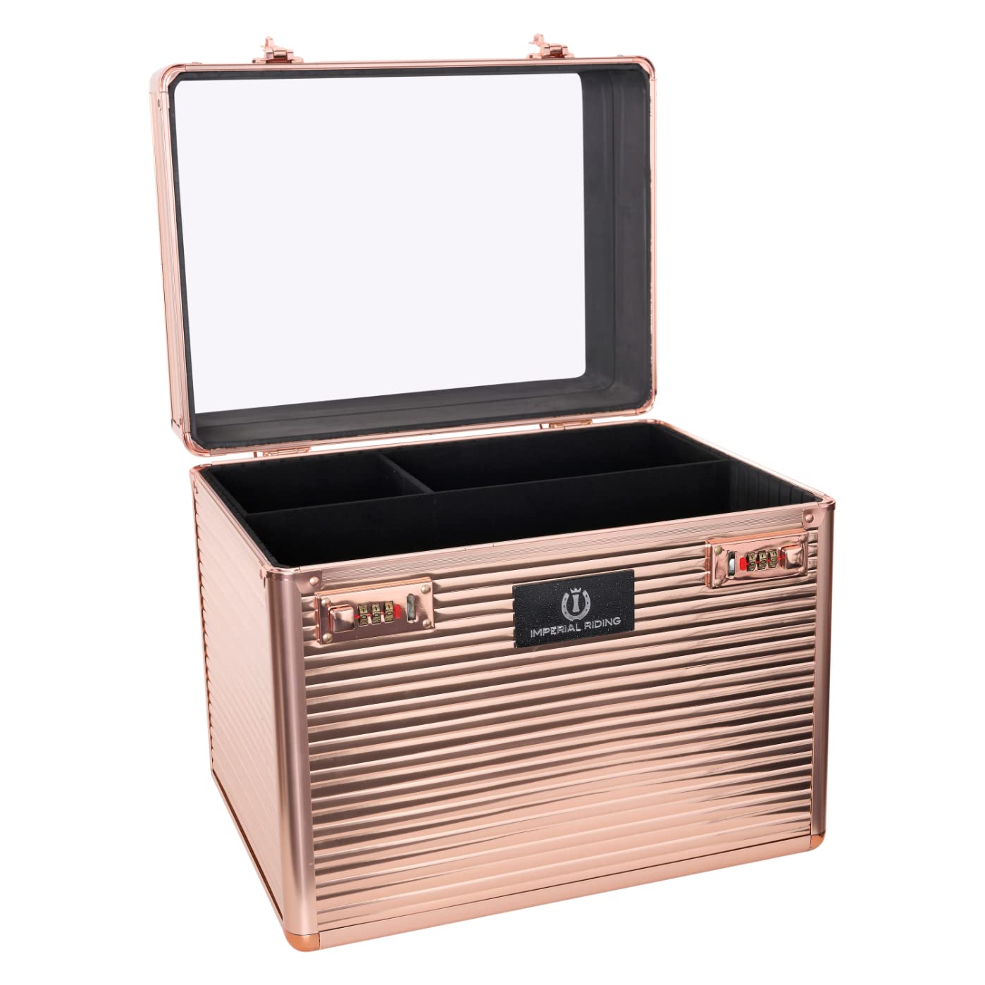 Imperial Riding Shiny Classic - Caja de limpieza con cerradura de combinación, compartimentos ajustables, caja de almacenamiento para herramientas de limpieza, con espejo en la tapa, caja de limpieza