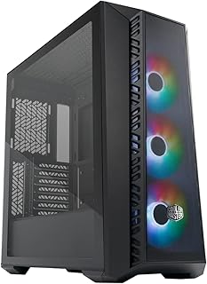 Cooler Master MasterBox 520 Mesh Blackout Airflow ATX Mid-Tower, Mesh Front Panel, Tempered Glass Panel, E-ATX up to 10.7”, Gen2 Type-C, Three CF120 120mm PWM Customizable ARGB Fan (MB520-KGNN-S00)