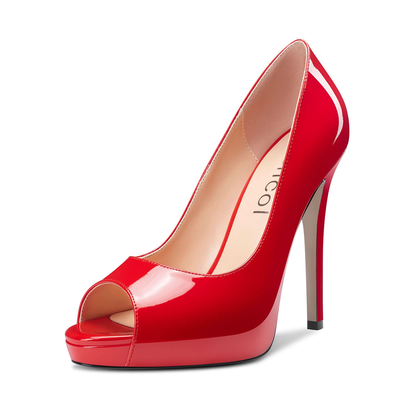 Aachcol Women Platform Stiletto High Heel Pumps Slip-on Peep Open Toe Dress Shoes Office Party Wedding Patent 5 Inch