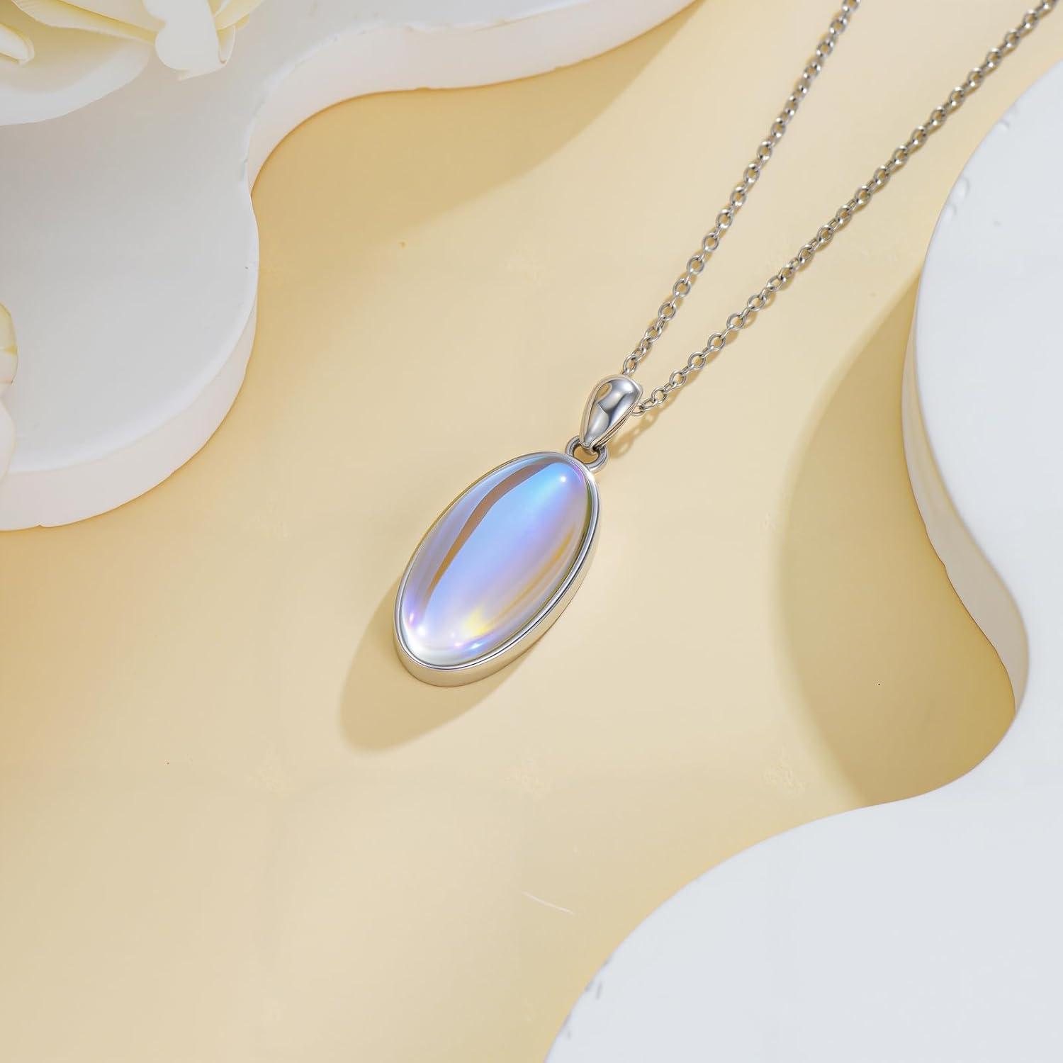 925 Sterling Silver Oval Moonstone/Turquoise Pendant Necklace, Dainty Necklace Jewelry Gifts for Women, with 18+2inch Chain