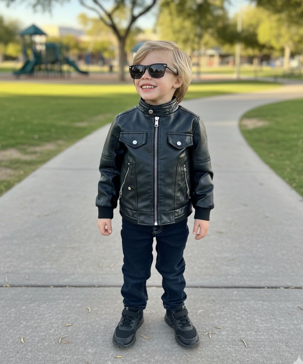 Volunboy Boys Leather Jacket Kids Fall Motorcycle Faux Pu Coats Spring Outerwear