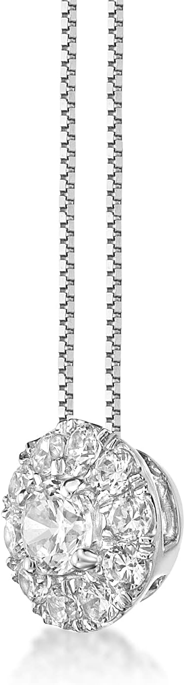 Lavari Jewelers 1/4 to 1/2 Carat Lab Grown Diamond Round Halo Pendant Necklace for Women in 10k White Gold on 18 Inch Chain (G-H, VS2-SI1, cttw) Spring Ring
