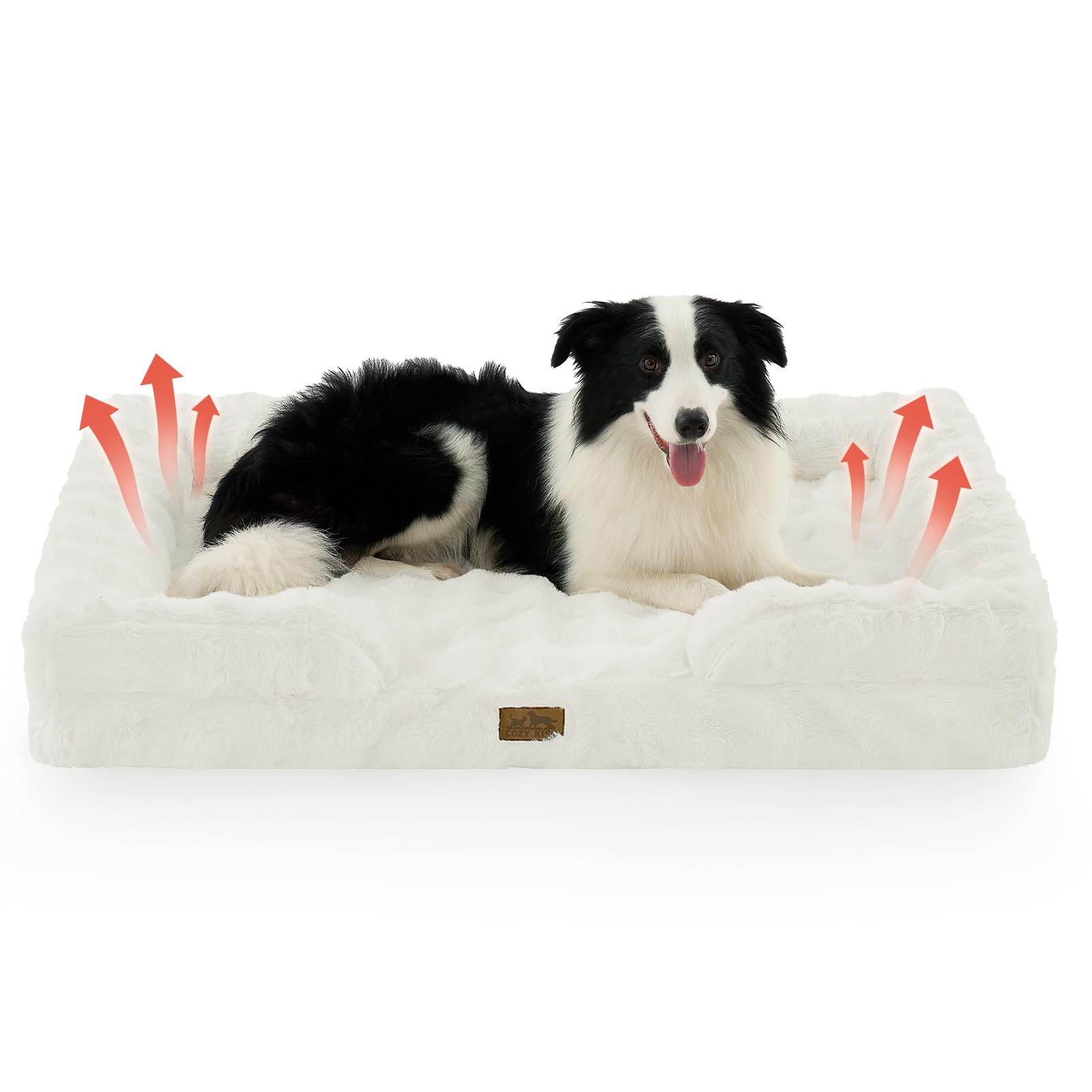 COZY KISS Self Warming Dog Bed for Large Size Dog, Faux Fur Orthopedic Puppy Sofa with Washable Removable Cover, Bolster Orthopedic Egg Crate Foam Bed for Pet Up to 100 lbs, XL 44x32x7 inch, Beige