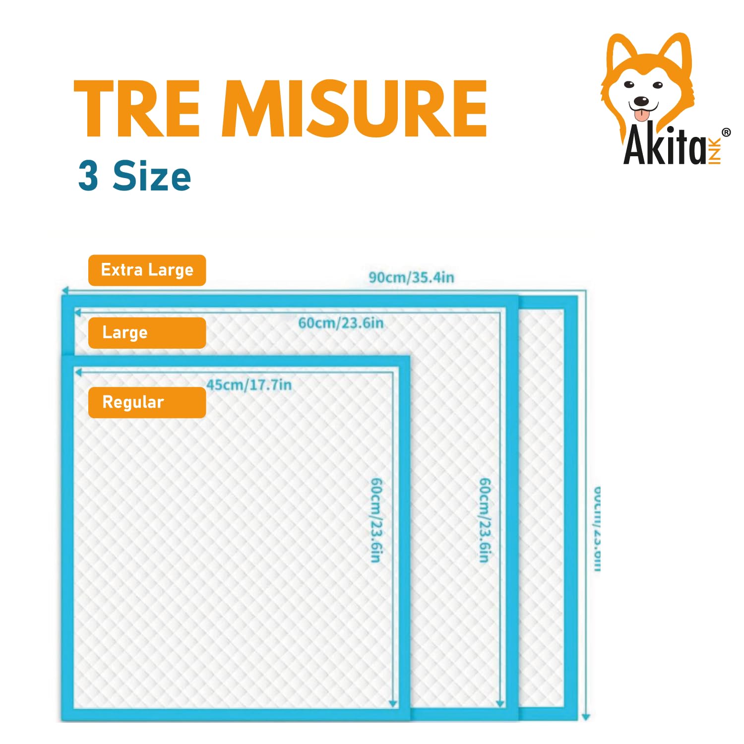 Akitaink - 120 Traverse per Animali Super Assorbenti - Dimensioni 60x90 cm - Tappetini Igienici per Cani e Gatti Multiuso (120 pz 60X90 cm)