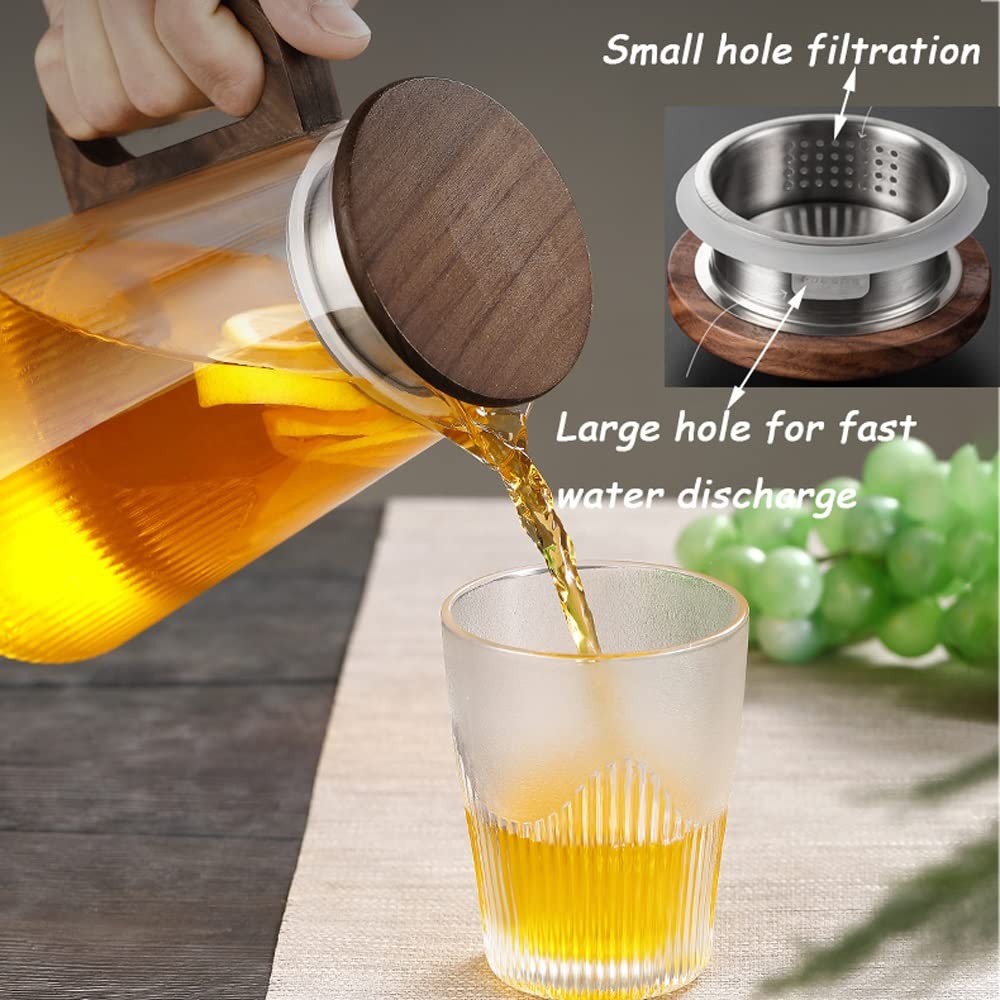 Nff Jarra De Cristal, Jarra De Cristal De 1,2 L con Tapa, con Mango De Madera Jarra De Agua De Cristal Resistente Al Calor Apta For Bebidas, Té Caliente, Café, Leche (Color : A)