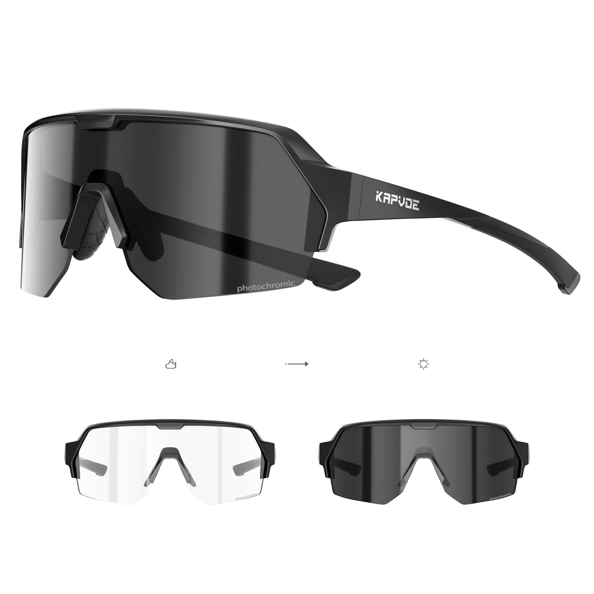 KAPVOE Fahrradbrille SelbsttöNend für Herren Damen Photochrome Radsportbrille Sonnenbrille mit UV400 Schutz Sportbrille für Fahrrad Mtb Unisex K360