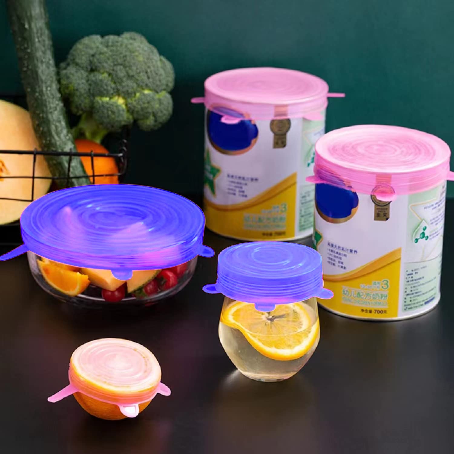 6-Pack Silicone Stretch Lids For Food Storage | Reusable, Leak-Proof Covers With Date Indicator For Bowls, Jars, Cups
