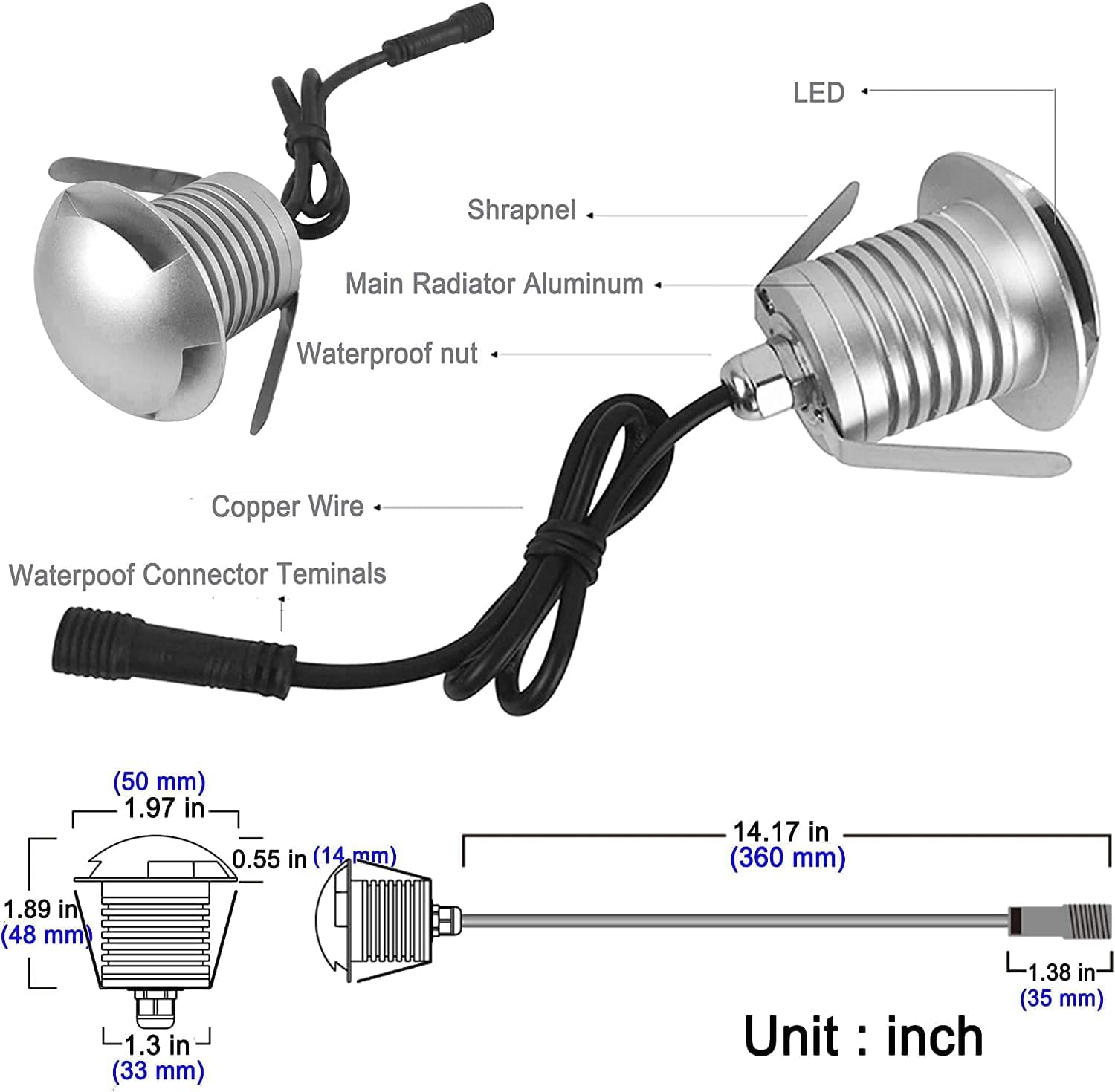 E-Simpo® 10pcs 3W Waterproof LED Underground Lamp,led Driveway Lights, Side Emitting, LED Floor Light, LED Path Light, LED Stairs Light IP67 DC12-24V 280LM,with Embeded Holder. (Q3-Warm White)