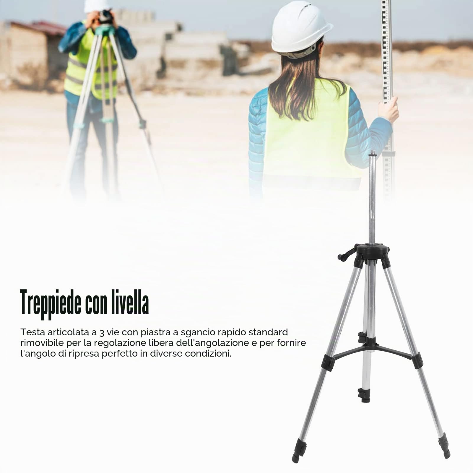 Treppiede per Livella Laser, Treppiede in Alluminio Ad Altezza Estensibile con Livella a Bolla, Gambe Pieghevoli, Supporto per Misurazione Orizzontale Autolivellante