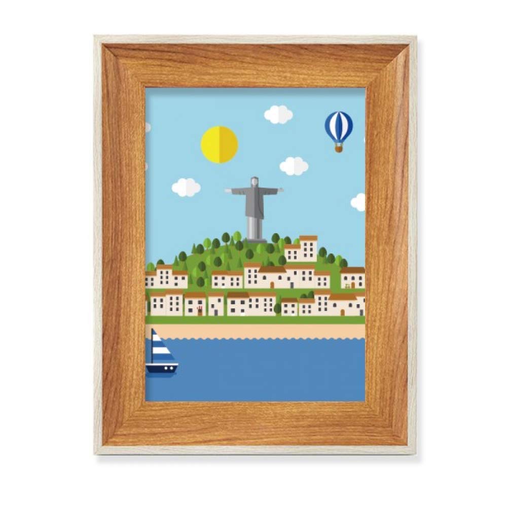 Cadre de Photo en Bois Le Mont Corcovado et Peinture d'Art Table de Bureau