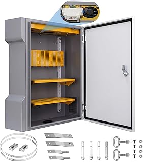 Outdoor Electrical Box with Thermostat and Fan - DIY Electrical Junction Box One-Piece Ventilation Design, Cold Rolled Steel, IP65 Waterproof, Wall/Pole Mounted (24" x 17.7" x 8.7")