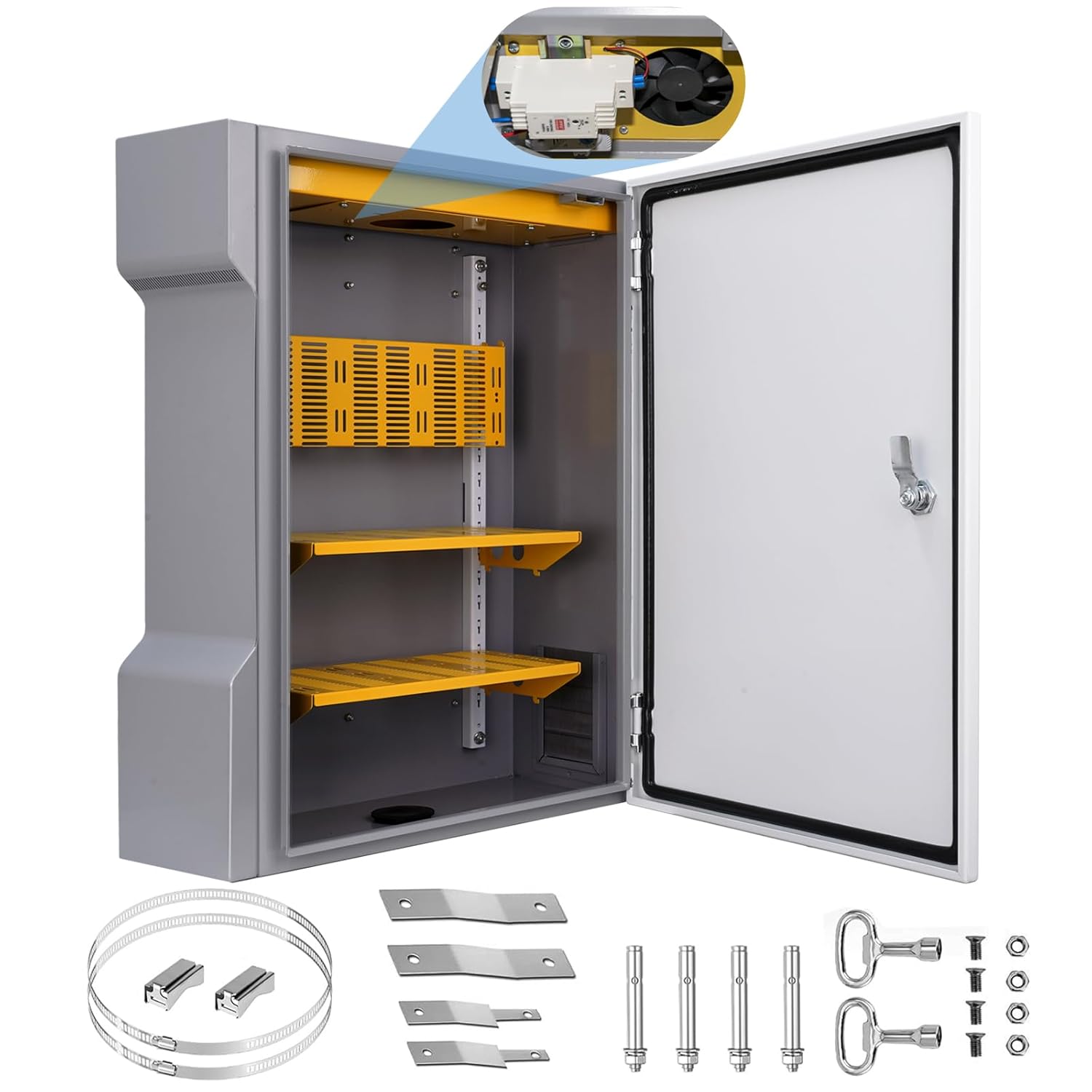 Outdoor Electrical Box with Thermostat and Fan - DIY Electrical Junction Box One-Piece Ventilation Design, Cold Rolled Steel, IP65 Waterproof, Wall/Pole Mounted (24" x 17.7" x 8.7")