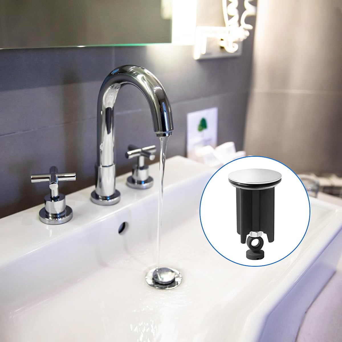 Set universale di 3 tappi per lavello, tappo di scarico da 40 mm, per bagno e cucina, regolabile con viti, si adatta alla maggior parte dei lavelli, facile installazione e design elegante