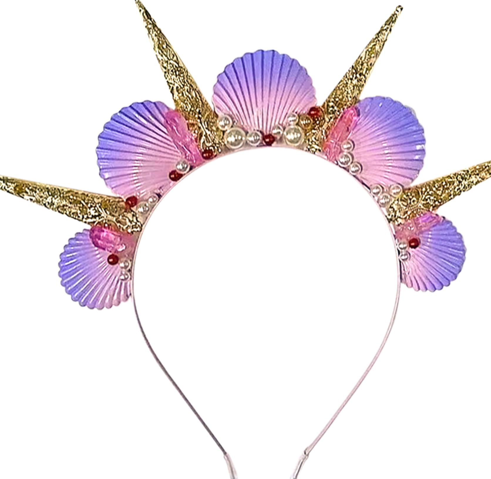 JeVenis Pink Seashell Halo Crown Headpiece Mermaid Headband Seashell Crown Headband Siren Costume Women Halloween Cosplay Renaissance