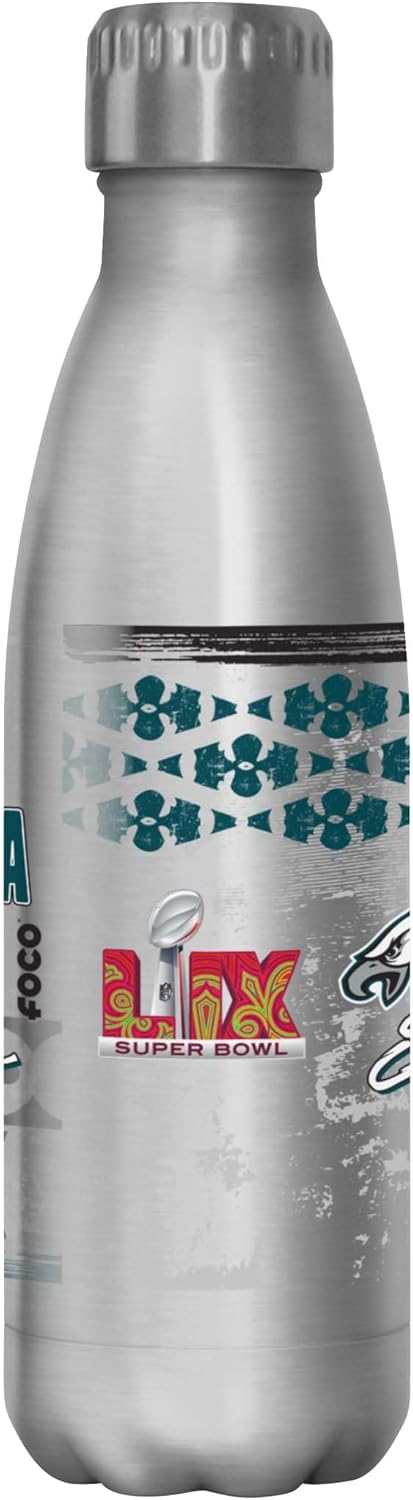 FOCO Philadelphia Eagles NFL Super Bowl LIX Champions 17 oz Stainless Steel Bottle - Stencil Silver Diamond
