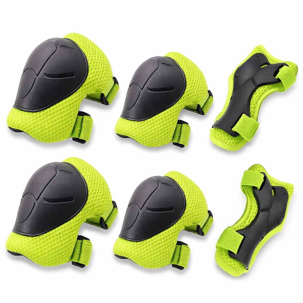 Kids Protective Gear Set 6PCS, Adjustable Knee Elbow Wrist Guards with Mesh Bag, Safety Protector for Kids Boys Girls, for Skateboard Roller Skating Biking Scooter Outdoor Sports (green) — image 1