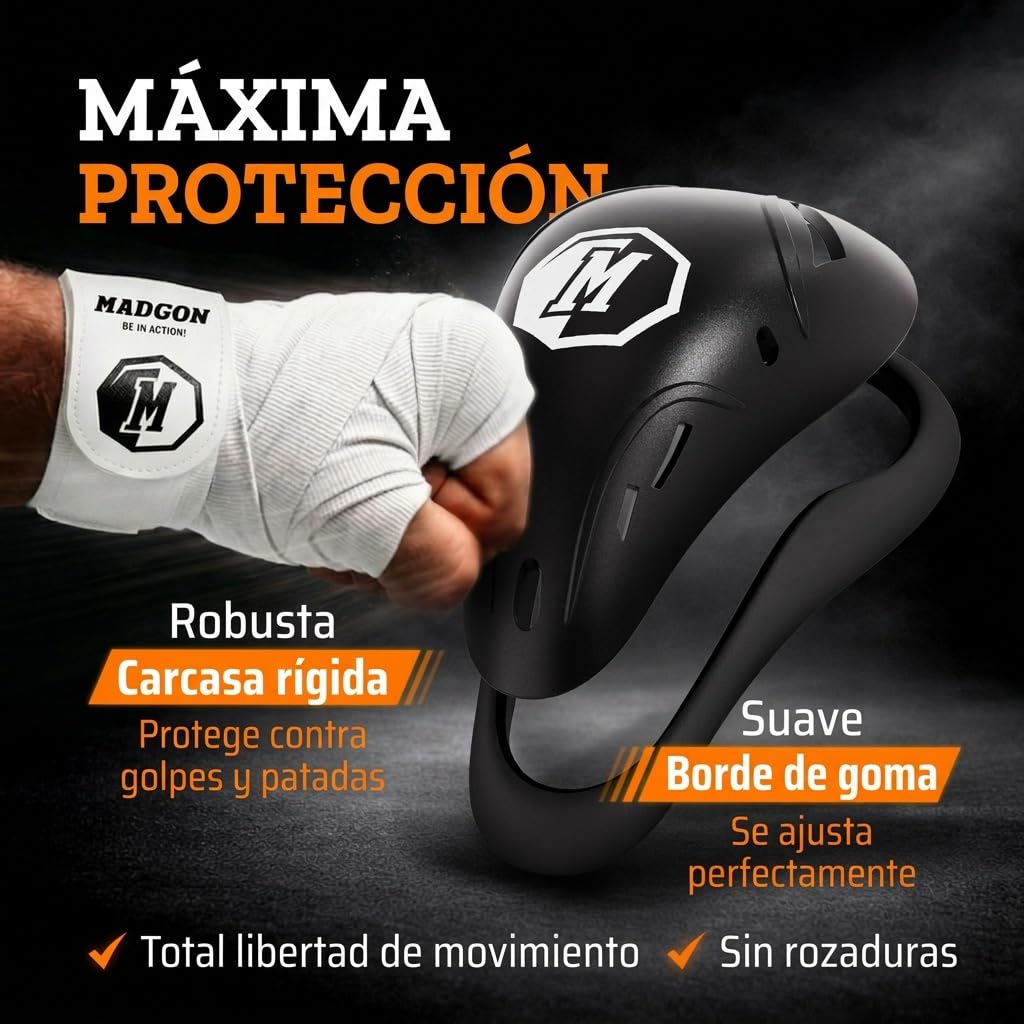 MADGON Coquilla Boxeo Protección Doble Reforzada MMA Kick Boxing Suspendorio Profesional