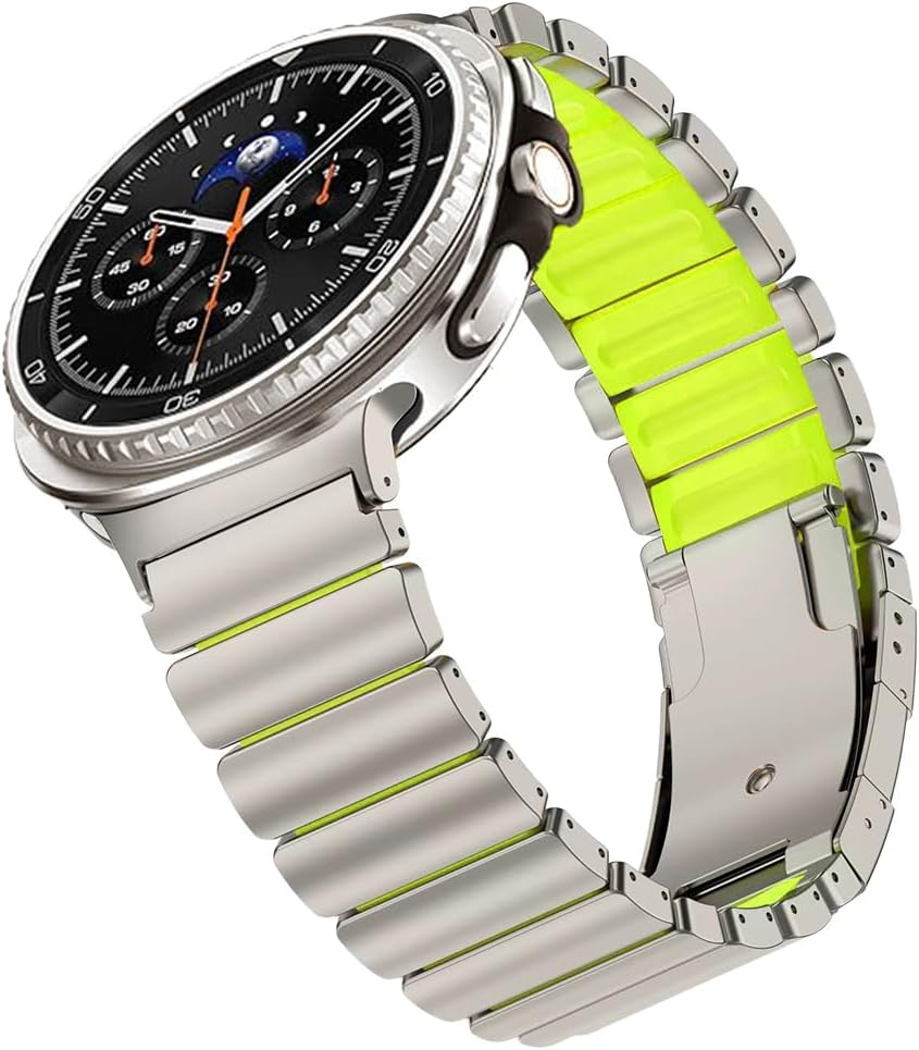 Titanium Watch Strap for Samsung Galaxy Watch 8 40 mm/44 mm/8 Classic 46 mm – Hybrid Silicone Lining & Secure Clasp – Adjustable, Lightweight Metal Strap, Non-Slip, No Pulling Hair