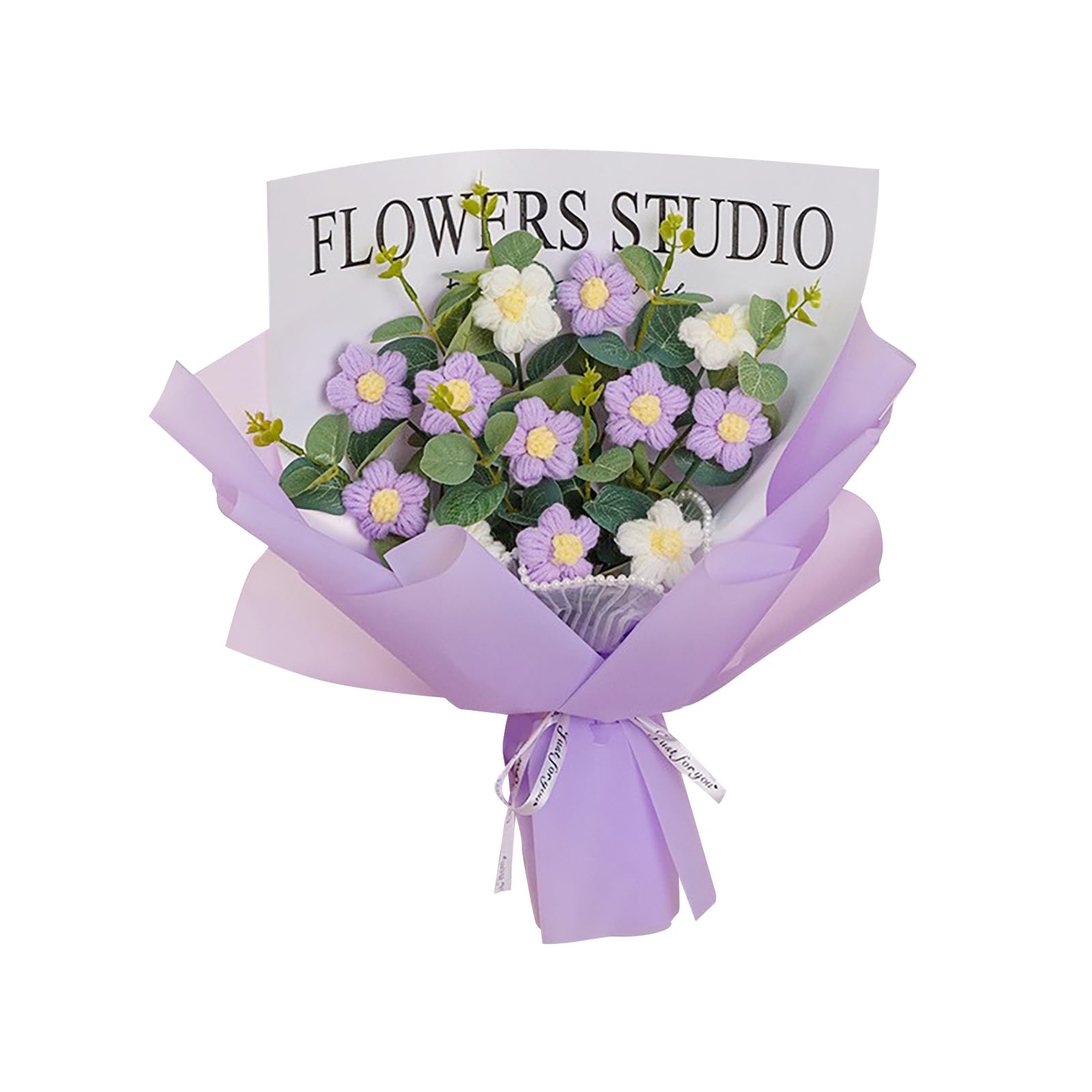 CVJdfhRE bridal bouquet， Handcrafted Artificial Crochet Daisy Flower Bouquet, Blue, 37cm x 27cm 15cm, Rustic Country(Purplish)