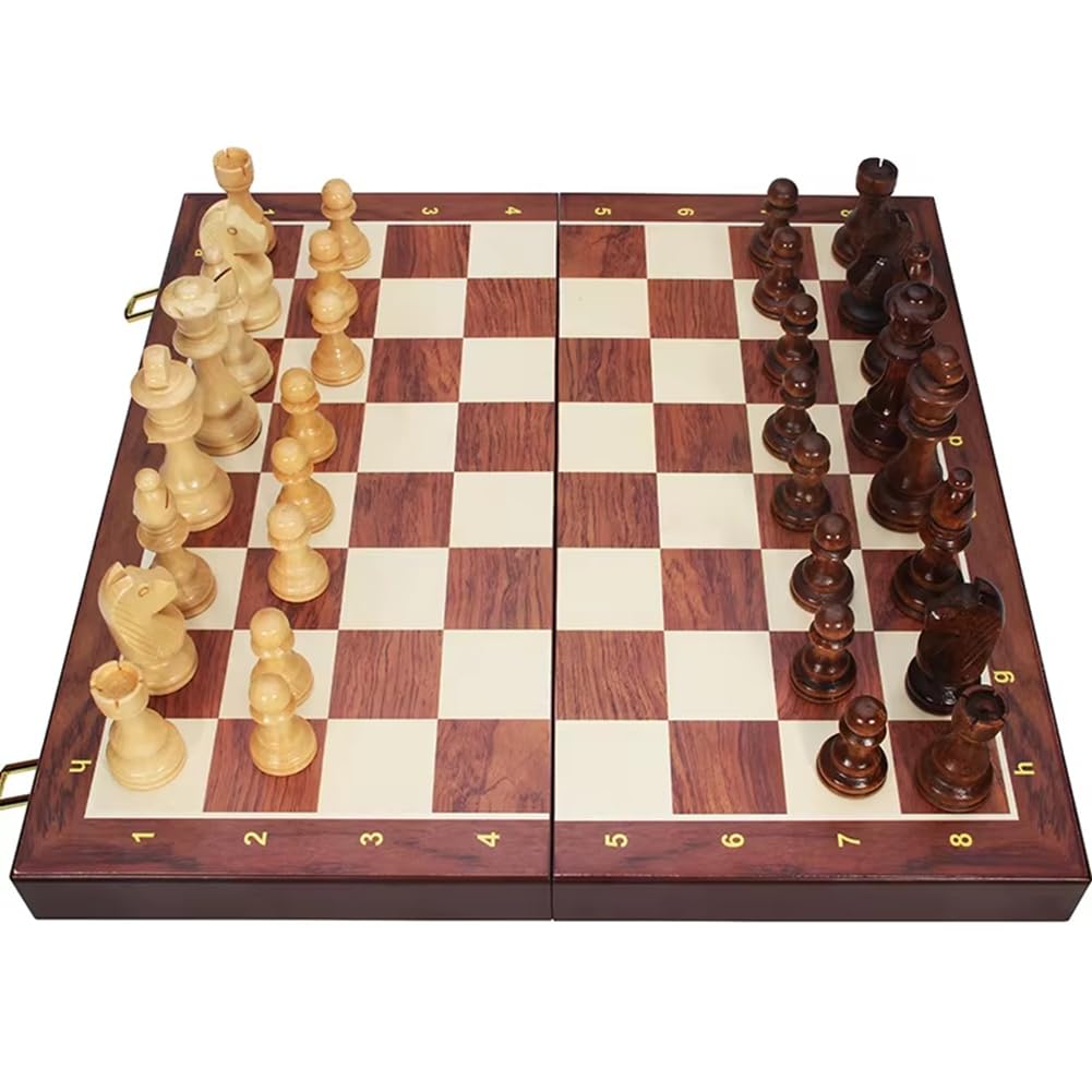 Juego de Ajedrez, Madera, Plegable, Grande, Tradicional, Clásico, Hecho A Mano, Piezas de Madera Maciza, Tablero de Ajedrez de Nogal, Regalo para Niños