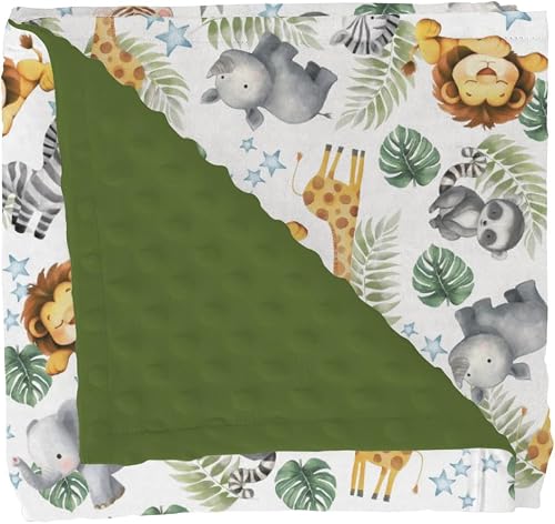 Jungle Friends Baby Blankets for Girl Boy Safari Lion Giraffe Elephant Tropical Leaves Soft Mink Dotted Backing Double Layer Swaddle Blanket African Animals Bed Throws for Newborn Toddler Crib 30x40