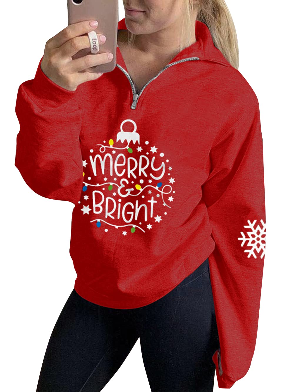 ASTANFYMerry Bright Christmas Sweatshirts For Women Ugly Christmas Sweater Funny Christmas Shirts Long Sleeve Shirts