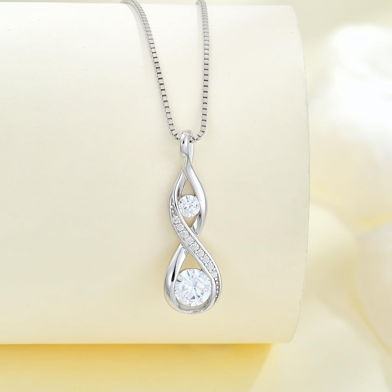 Women Infinity Necklace 925 Sterling Silver Twist Birthstone Pendant with Chain 5A Cubic Zirconia Jewelry - Image 4