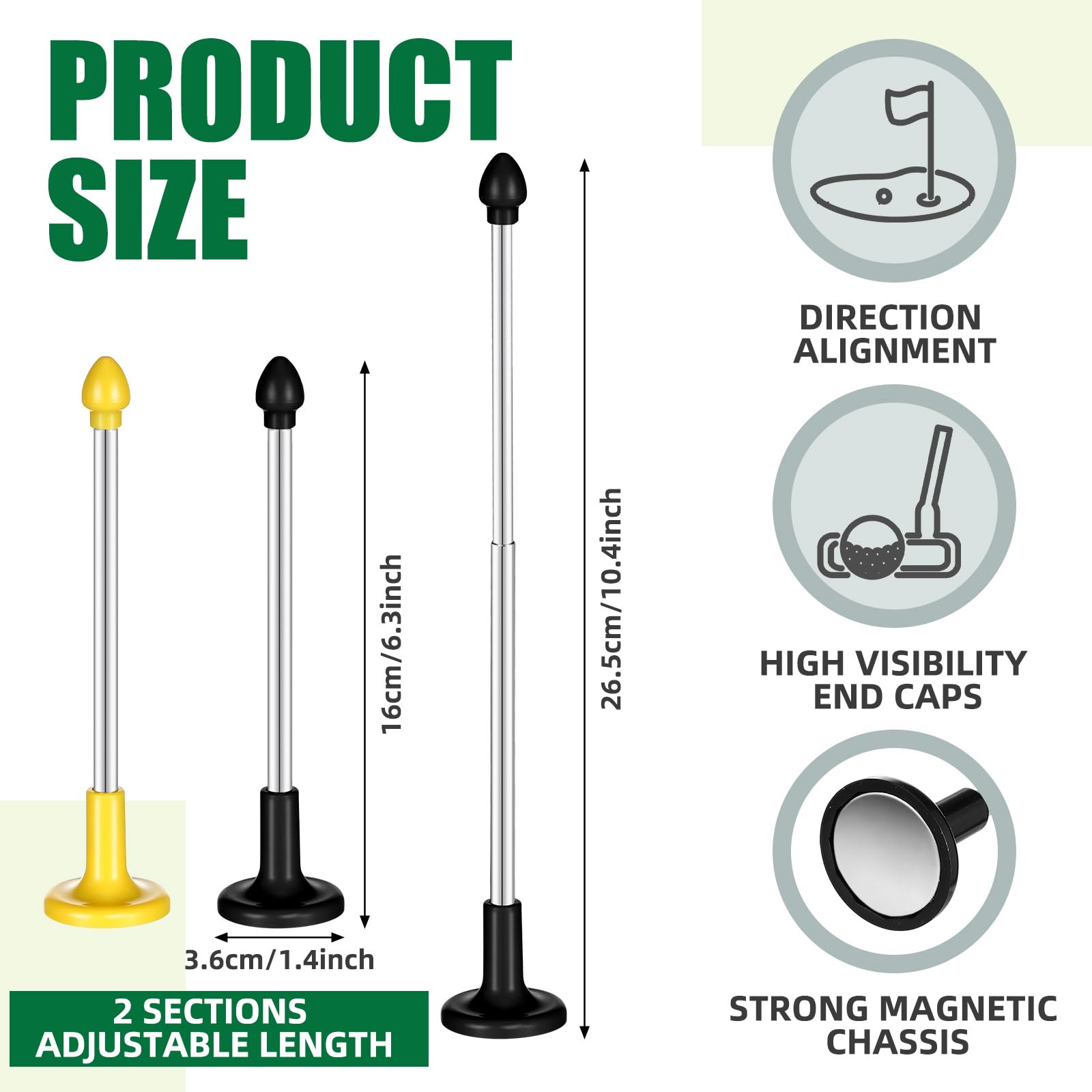 2 Pcs Golf Alignment Sticks Magnetic Golf Alignment Rods Golf Club Lie Angle Tool Plastic Golf Swing Training Aid 2 Section Retractable Golf Alignment Rods Golf Direction Indicator Gift (Black Yellow)