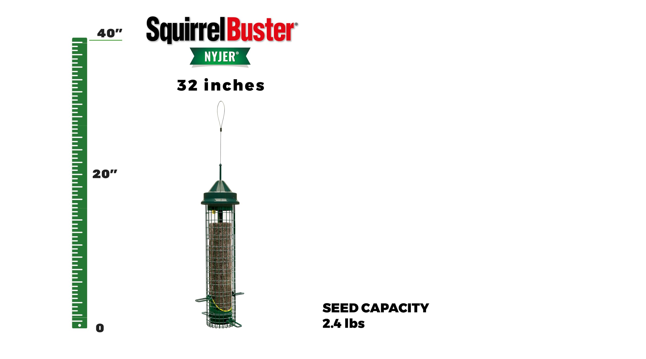 Squirrel Buster Comedero para pájaros a Prueba de Ardillas con 4 Postes de Metal y 8 Aberturas de alimentación, Capacidad de Semillas de Cardo de 2.5 Libras