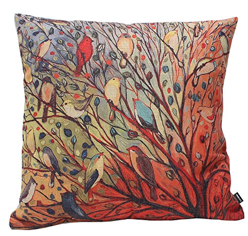 WTOSE JINBEILE Oil Painting Hundreds of Birds Cotton Linen Throw Pillow Case Cushion Cover Home Sofa Decorative 18 X 18 Inch