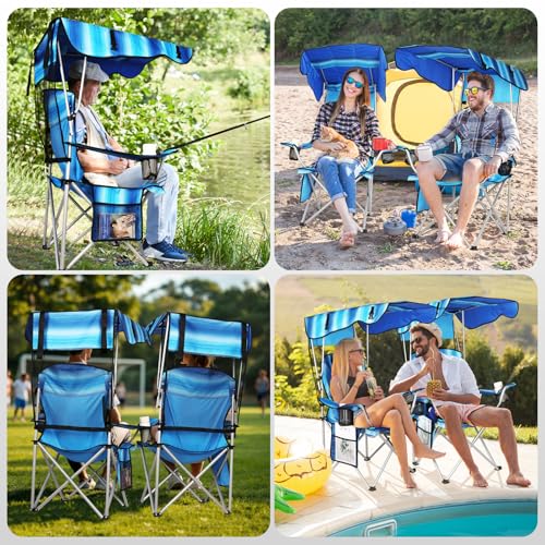 Image of VTOY Portable Camping Chair with Canopy - Folding Chair with Canopy, Durable 600D Oxford Canopy Chair for Camping, Beach, Picnics, Fishing & Sports